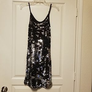Black and silver sequin dress